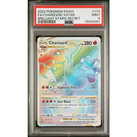 Pokemon Brilliant Stars: Charizard VSTAR (Rainbow) #174 - PSA 9, Mint - ADLR Poké-Shop