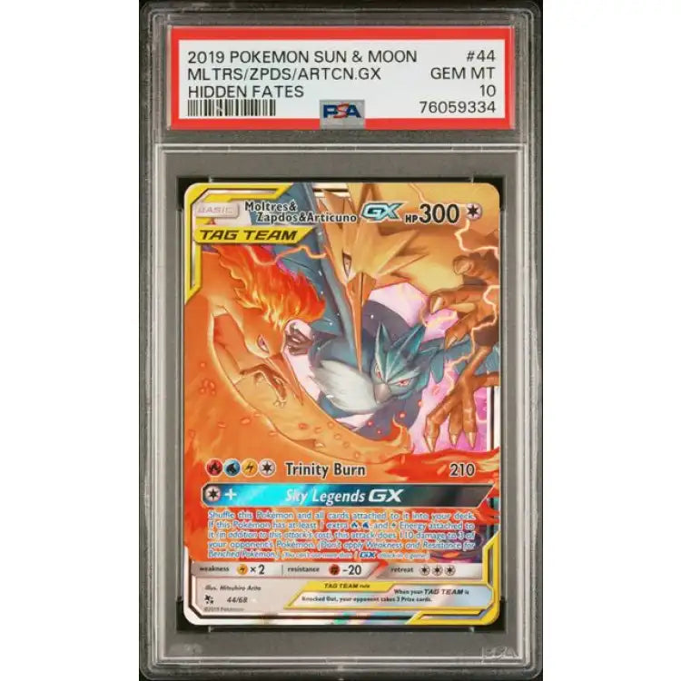 Pokemon Hidden Fates: Moltres & Zapdos & Articuno GX #44 - PSA 10, Gem Mint - ADLR Poké-Shop