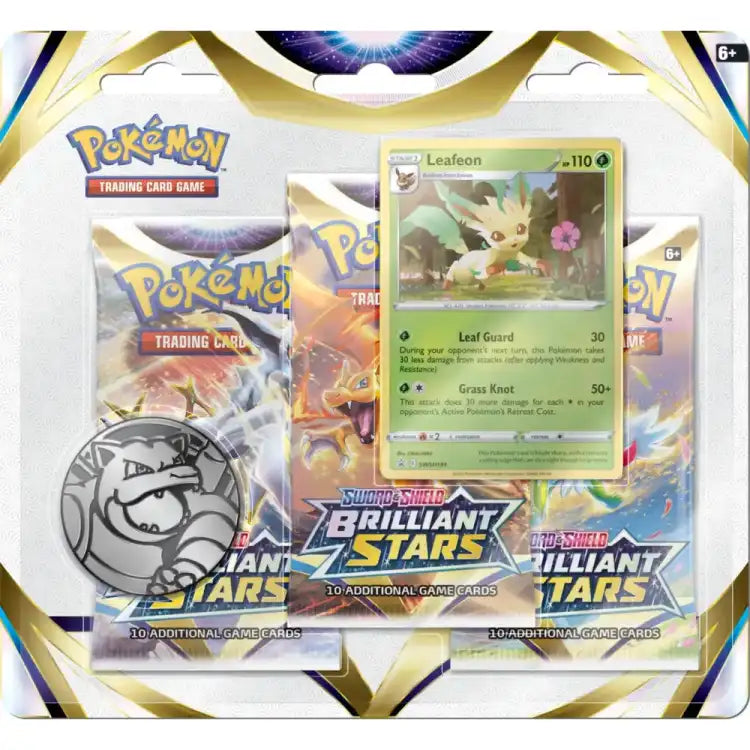 Pokémon: Sword & Shield Brilliant Stars Checklane Blister - 3-Pack Collectible Trading Cards Pokémon Leafeon Promo