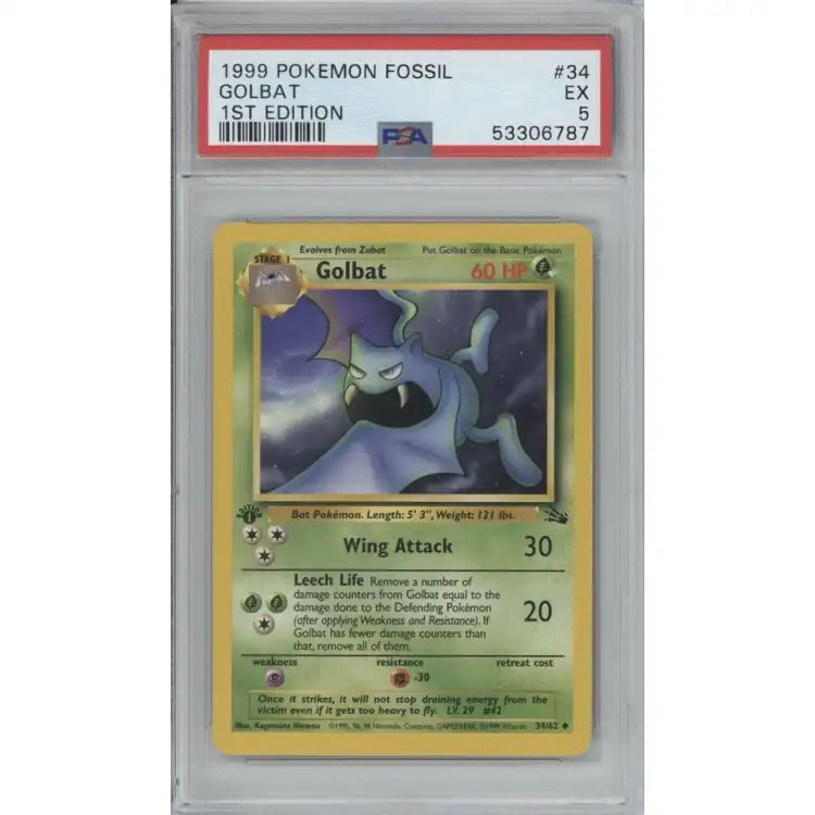 Pokemon Fossil: 1st Edition Golbat #34 1999 - PSA 5