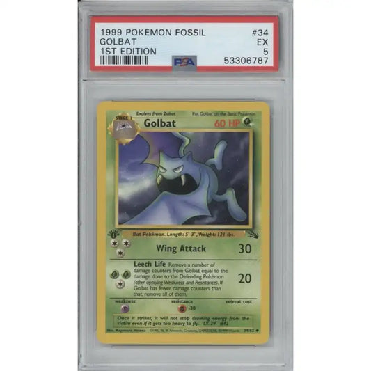 Pokemon Fossil: 1st Edition Golbat #34 1999 - PSA 5