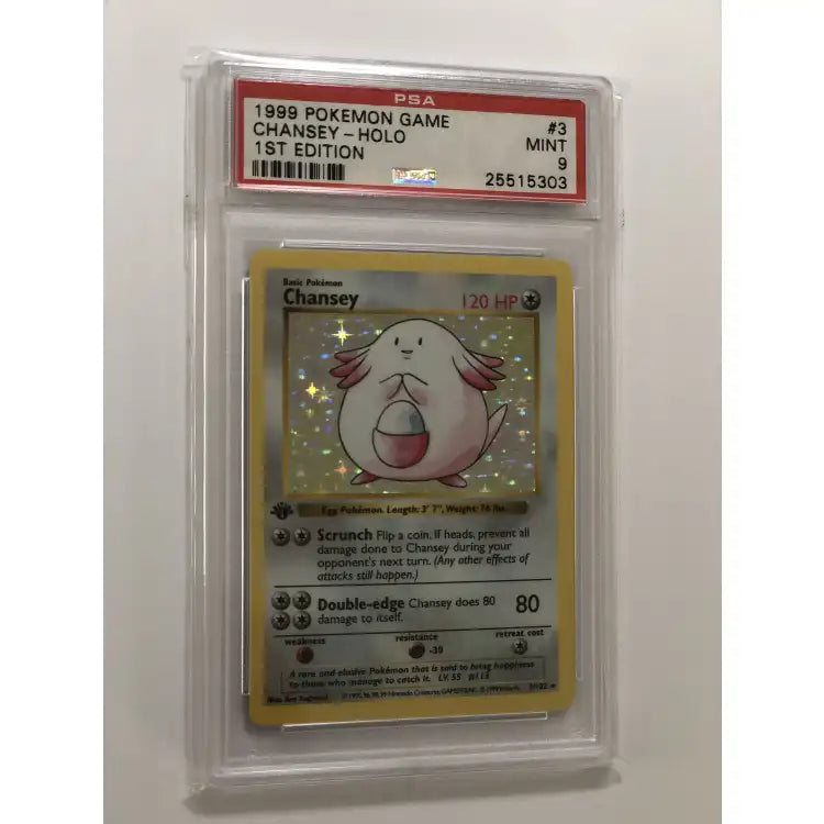 ADLR.dk - Pokemon Game: 1st Edition Holo Chansey #3 1999, PSA 9 ADLR Pok-Shop ADLR.dk - Pokemon Game: 1st Edition Holo Chansey #3 1999, PSA 9 ADLR Pok-Shop