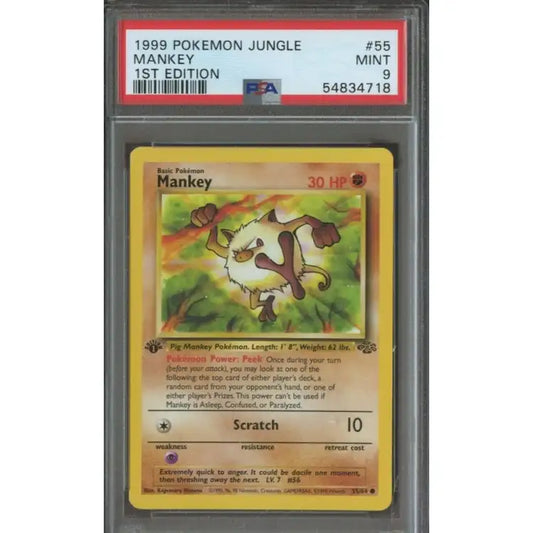 Pokemon Jungle: 1st Edition Mankey #55 1999 - PSA 9 Near