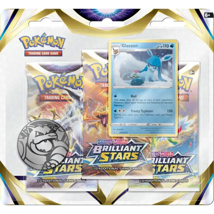 Pokémon: Sword & Shield Brilliant Stars Checklane Blister - 3-Pack Collectible Trading Cards Pokémon Glaceon Promo 