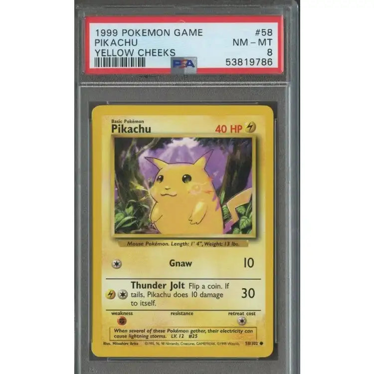 Pokemon: Yellow Cheeks Pikachu #58 1999 - PSA 8 Near Mint
